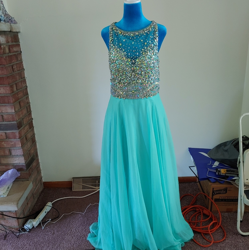 Blush Prom by Alexia Mint Sleeveless Jeweled A-line Prom Dress size 10